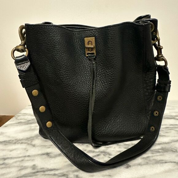 Rebecca Minkoff Black pebble Leather Darren hobo brass hardware women’s handbag - Picture 7 of 16